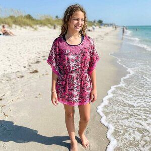 Pink Black Cheetah Beach Kaftan Swimsuit Coverup One Size